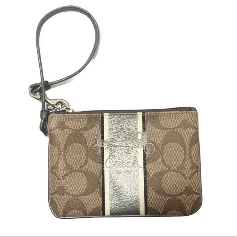 Coach brown silver legacy wristlet